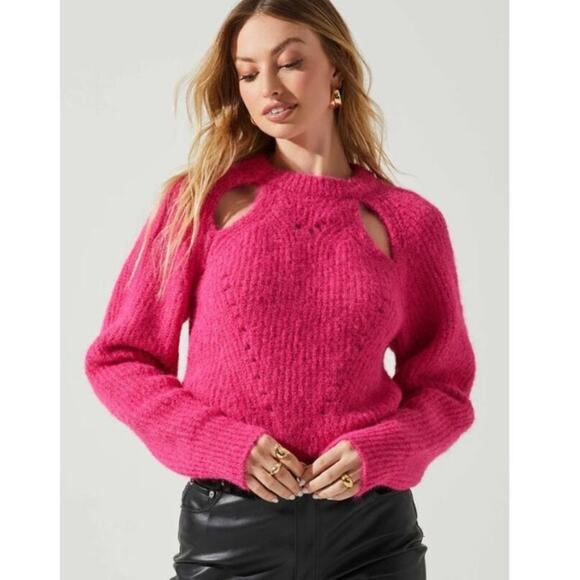 ASTR the Label | Kris Cut Out Sweater Crew Neck Relaxed Fit Pink Small - Picture 1 of 8